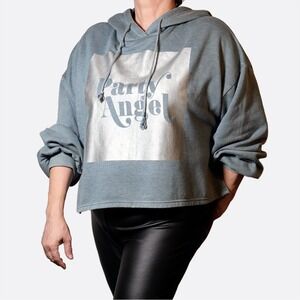 Public Library Party Angel Graphic Cropped Hoodie Metallic Sweatshirt Plus 1X XL